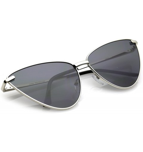 Cat Eye Oversize Ultra Thin Metal Frame Flat Lens Cat Eye Sunglasses 65mm - Silver / Smoke - CB183K3QHOL $10.44