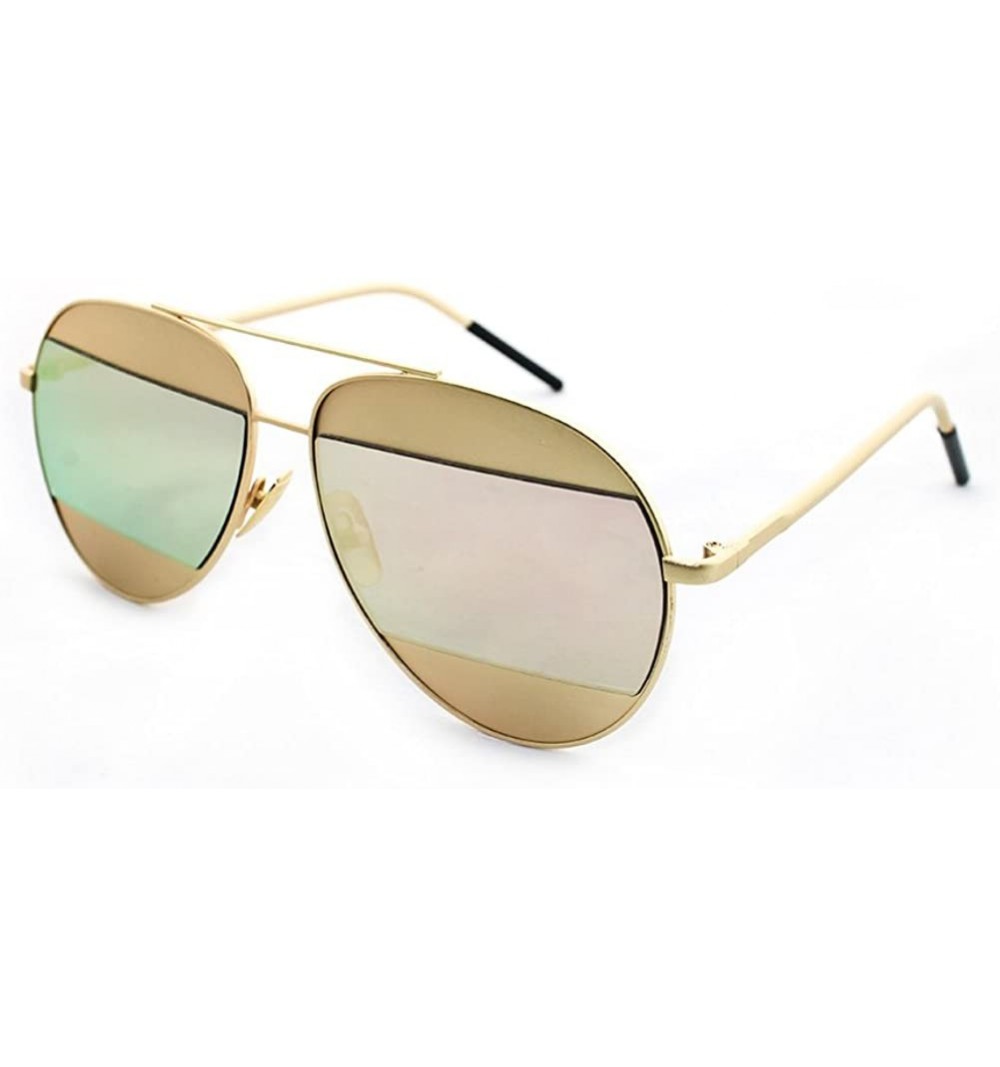 Aviator "Montious" Aviator Ultra Premium Brushed Aluminum Authentic Flash Sunglasses - Gold/Pink - CA12K7STTML $12.28