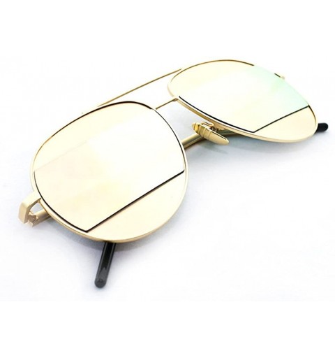 Aviator "Montious" Aviator Ultra Premium Brushed Aluminum Authentic Flash Sunglasses - Gold/Pink - CA12K7STTML $12.28