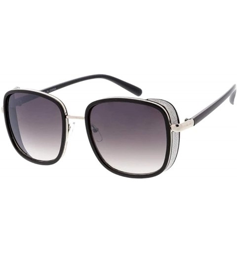 Square Retro Fashion Sophisticate Rectangular Aviator Sunglasses S26 - Black Silver - CA192033IQG $9.67