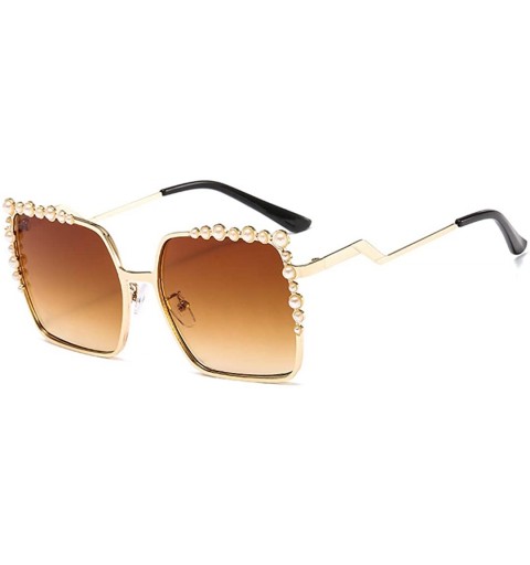 Cat Eye Womens Oversized Pearl Rhinestone Sunglasses Stylish Design Eyewear - Square Frame Tawny Lens - CM198SDHTER $13.26