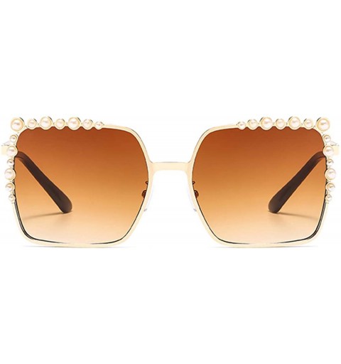Cat Eye Womens Oversized Pearl Rhinestone Sunglasses Stylish Design Eyewear - Square Frame Tawny Lens - CM198SDHTER $13.26