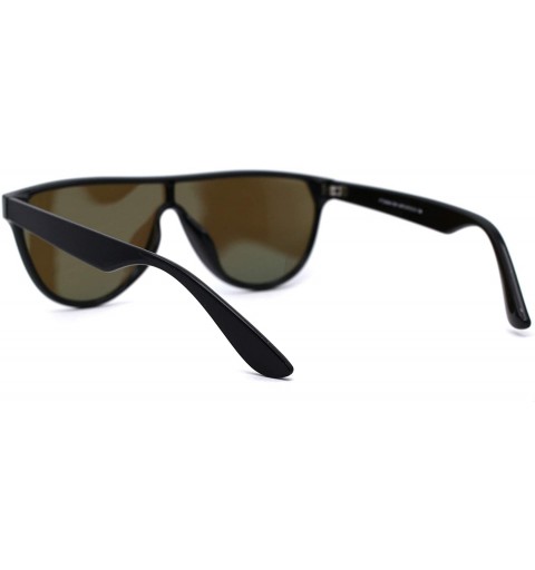 Shield Retro Flat Top Mob Boyfriend Plastic CR39 Polarized Lens Shield Sunglasses - Black Blue Mirror - CN192AN0YWX $10.83