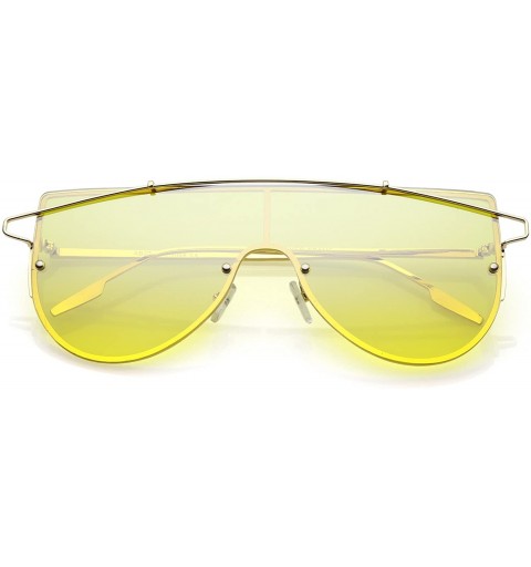 Shield Futuristic Rimless Metal Crossbar Colored Mono lens Shield Sunglasses 64mm - Gold / Yellow - CR186TO4WQC $29.89