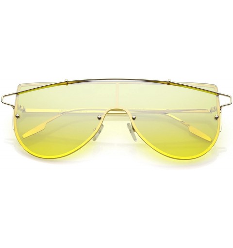 Shield Futuristic Rimless Metal Crossbar Colored Mono lens Shield Sunglasses 64mm - Gold / Yellow - CR186TO4WQC $12.45