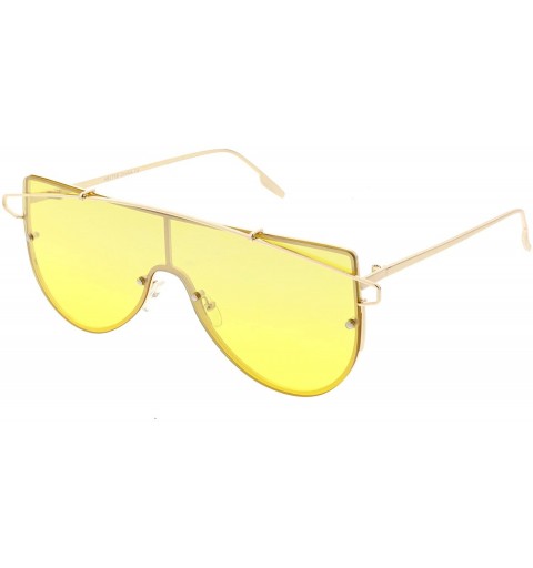Shield Futuristic Rimless Metal Crossbar Colored Mono lens Shield Sunglasses 64mm - Gold / Yellow - CR186TO4WQC $12.45