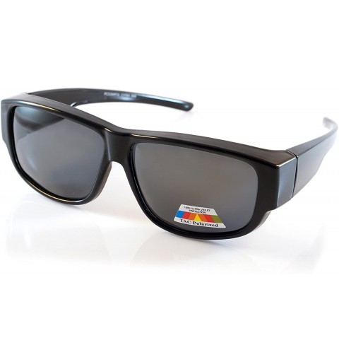 Rectangular Unisex Large Polarized Fit Over Glasses Rectangular Sunglasses P017 - Glossy Black - C418EXS0KSU $12.49