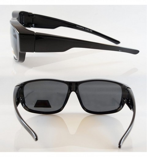 Rectangular Unisex Large Polarized Fit Over Glasses Rectangular Sunglasses P017 - Glossy Black - C418EXS0KSU $12.49