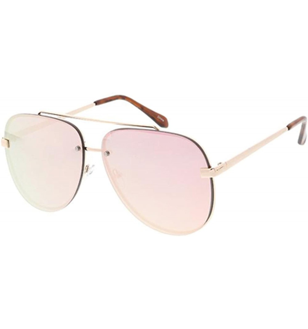 Rimless Unisex Metal Large Rimless Aviator w/Color Mirror Lens Sunglasses - Pink - CQ18G4I9RUS $15.29