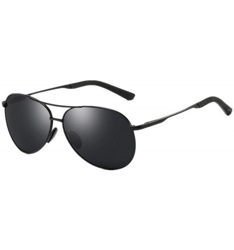 Oversized Pilot Sunglasses Men Vintage Polarized Sun Glasses Male Driving Classic Shades New Black Case 9295 - Black Grey - C...