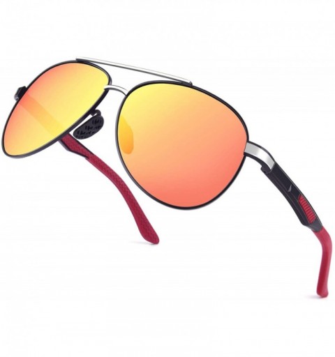 Sport Pilot Polarized Sunglasses for Men Lightweight Al-Mg Sports UV400 S704 - Matte Black Frame/Red Mirrored Lens - CB18XQ4E...