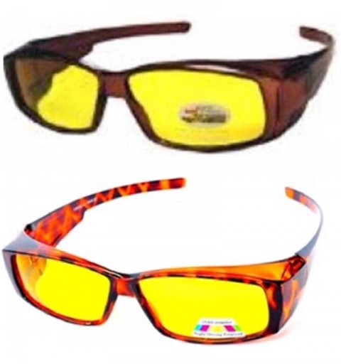 Oversized Polarized Fit Over Wear Over Glasses Night Driving Sunglasses Men and Womens Rectangular Frame - Brown/Tortoise - C...
