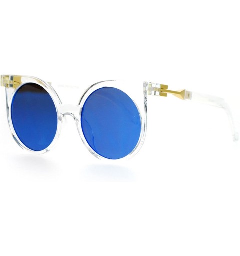 Round Womens Round Circle Cateye Sunglasses Super Flat Mirror Lens UV 400 - Clear (Blue Mirror) - CA188YQ6SOR $11.59