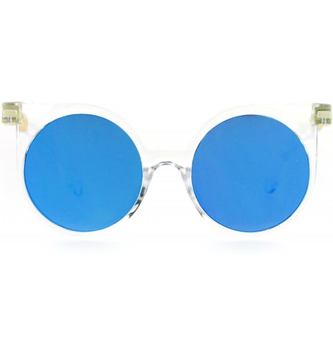 Round Womens Round Circle Cateye Sunglasses Super Flat Mirror Lens UV 400 - Clear (Blue Mirror) - CA188YQ6SOR $11.59