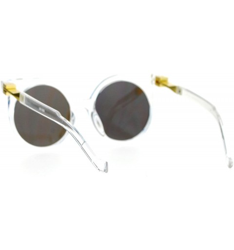 Round Womens Round Circle Cateye Sunglasses Super Flat Mirror Lens UV 400 - Clear (Blue Mirror) - CA188YQ6SOR $11.59