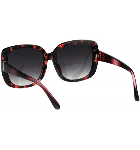 Oversized Womens Vintage Fashion Sunglasses Square Frame Stripe Design UV 400 - Red Tortoise (Smoke) - CP18RCN25KW $11.25