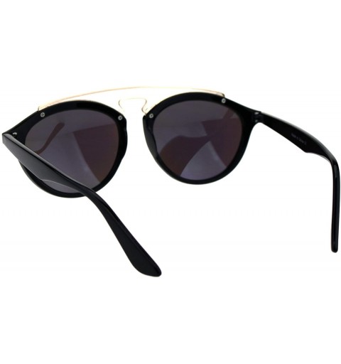 Round Retro Keyhole Flat Top Double Metal Bridge Round Horn Sunglasses - Black Teal - CJ18EYETKYL $10.99