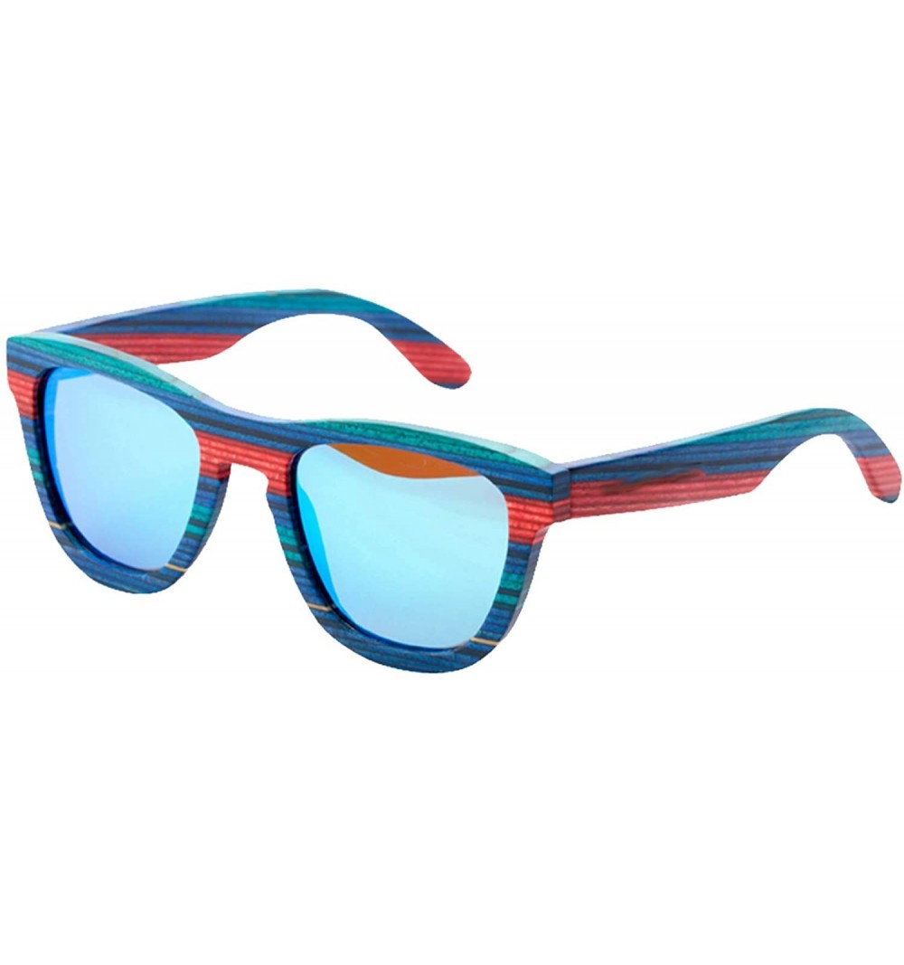 Square Men Wooden Sunglasses- Bamboo Wood Sunglasses for Women with Polarized Lens - Blue - CP18TUZSOAS $19.91