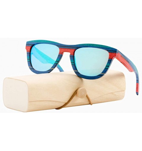 Square Men Wooden Sunglasses- Bamboo Wood Sunglasses for Women with Polarized Lens - Blue - CP18TUZSOAS $19.91