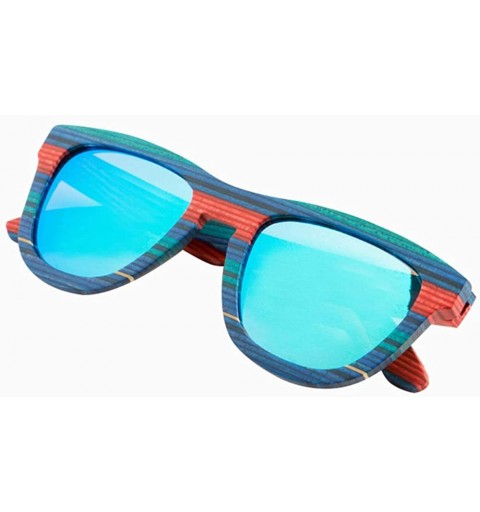 Square Men Wooden Sunglasses- Bamboo Wood Sunglasses for Women with Polarized Lens - Blue - CP18TUZSOAS $19.91