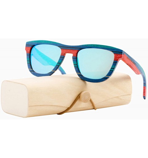 Square Men Wooden Sunglasses- Bamboo Wood Sunglasses for Women with Polarized Lens - Blue - CP18TUZSOAS $19.91