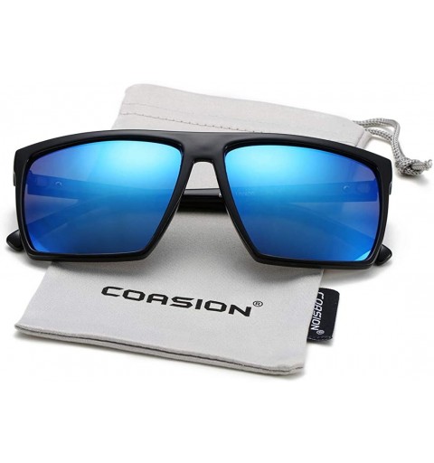 Sport Square Sunglasses for Men Women 100% UV Protection Designer Sun Glasses - A3 Black Frame/Blue Mirror Lens - CY18HDH720R...