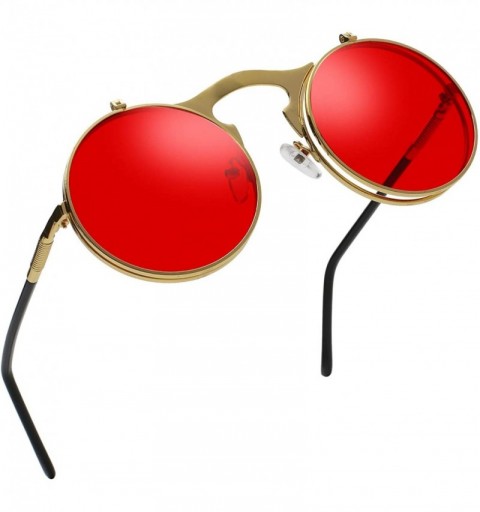 Round Circle Flip Up Sunglasses Gothic Round Retro John Lennon Style Sun Glasses Steampunk Sunglasses - CD18SWKONR6 $12.99