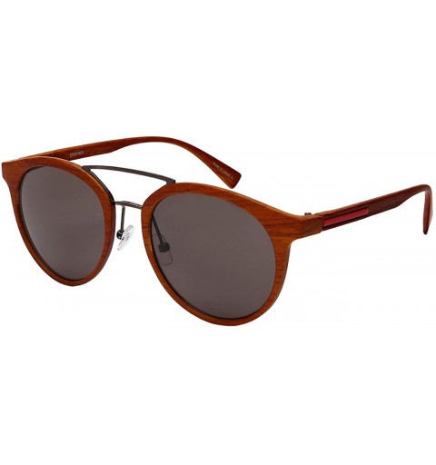 Oval Oval Sunglasses with Mini Brow Bar and Wood Patterned Frame 53095WD-SD - Matte Brown - CB183XK8592 $8.12