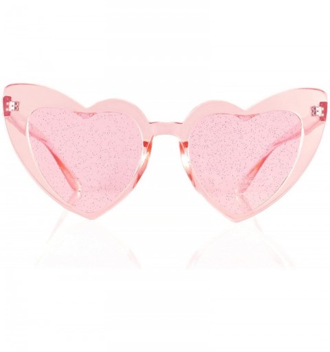 Cat Eye Party Glitter Pop-Color Tinted Lens Heart Cat-Eye Sunglasses A249 - Pink - CQ18M5H85US $10.68