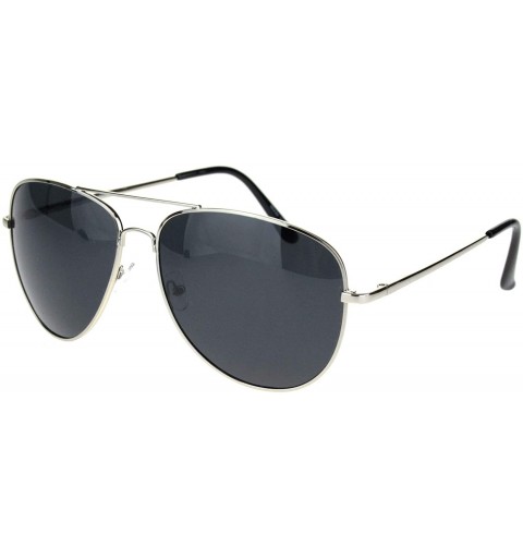 Aviator Polarized Lens Mens Classic Pilots Metal Rim Officer Style Sunglasses - Silver Black - CU18L93DH0A $15.39