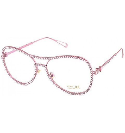 Round Fashion Rhinestone Eyewear Blingbling Eyeglasses - Pink - CA18ALGUHCA $27.07