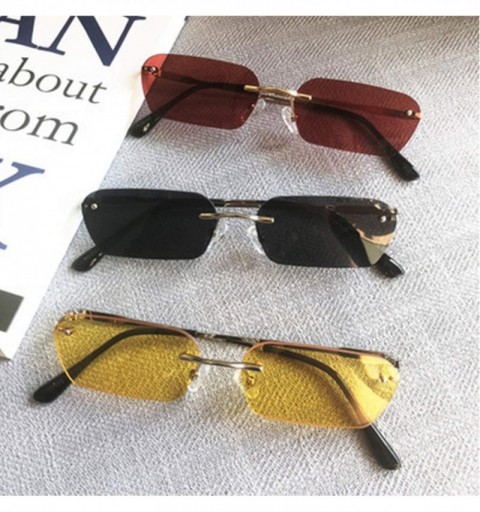 Goggle RimlSunglasses Women Luxury Cat Eye Sun Glasses Men Vintage Retro Square Small Sunglass Black Yellow - Black - CM197A2...