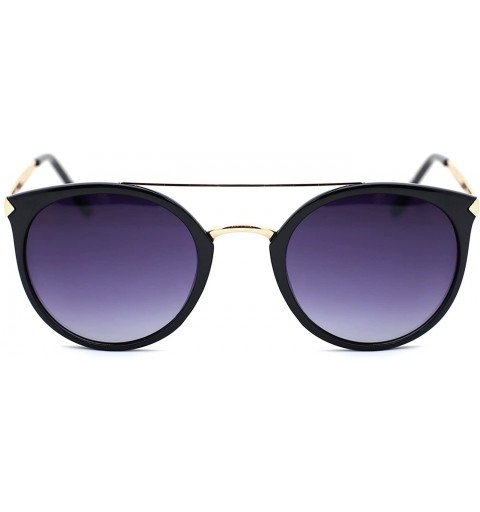 Round Women Futuristic Flat Top Browbar Mirrored Polarized Sunglasses - Black - C9183MG7MQZ $28.70