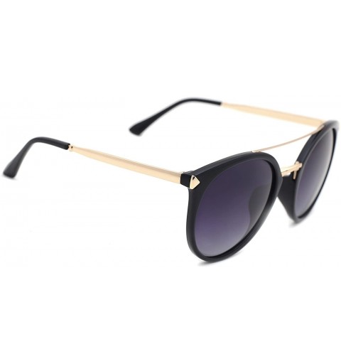Round Women Futuristic Flat Top Browbar Mirrored Polarized Sunglasses - Black - C9183MG7MQZ $28.70