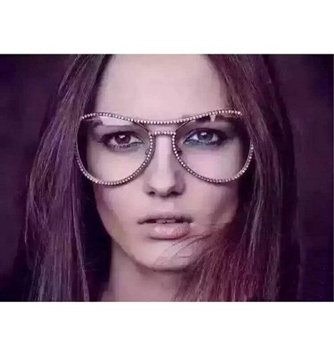 Round Fashion Rhinestone Eyewear Blingbling Eyeglasses - Pink - CA18ALGUHCA $12.80