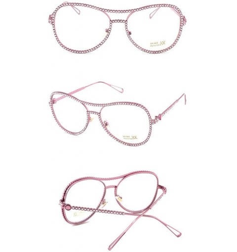 Round Fashion Rhinestone Eyewear Blingbling Eyeglasses - Pink - CA18ALGUHCA $12.80