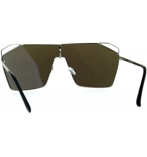 Shield Super Oversized Sunglasses Square Open Cut Corners Shield Frame Mirror Lens - Silver (Blue Mirror) - C91874HE432 $14.03