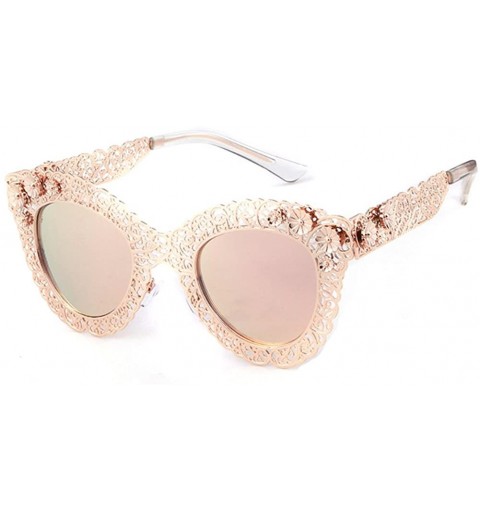 Round Women Pierced Sunglasses Carving Metal Flower Frame Fashion UV400 Mother's Day - Pink - CS18DUI7MQ4 $13.08