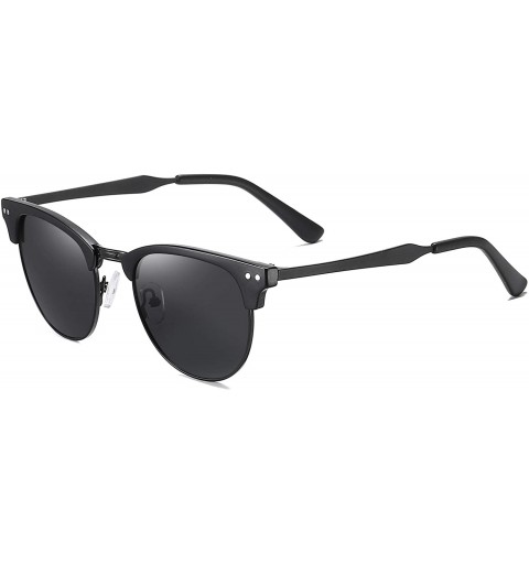 Semi-rimless Retro Classic Semi Rimless Polarized Sunglasses Women Men - Black - CS190S8MSMG $9.81