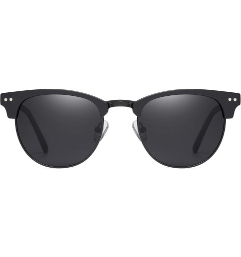 Semi-rimless Retro Classic Semi Rimless Polarized Sunglasses Women Men - Black - CS190S8MSMG $9.81