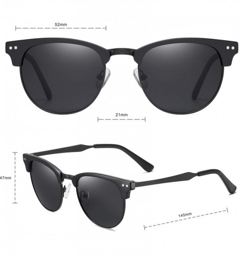 Semi-rimless Retro Classic Semi Rimless Polarized Sunglasses Women Men - Black - CS190S8MSMG $9.81