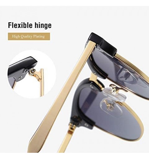 Semi-rimless Retro Classic Semi Rimless Polarized Sunglasses Women Men - Black - CS190S8MSMG $9.81