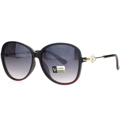 Butterfly Womens Classic Rhinestone Flower Jewel Plastic Butterfly Sunglasses - 2 Tone Black Burgundy - CF18KX6GRQE $12.38