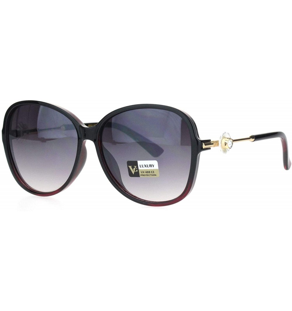 Butterfly Womens Classic Rhinestone Flower Jewel Plastic Butterfly Sunglasses - 2 Tone Black Burgundy - CF18KX6GRQE $12.38