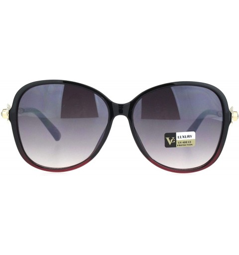Butterfly Womens Classic Rhinestone Flower Jewel Plastic Butterfly Sunglasses - 2 Tone Black Burgundy - CF18KX6GRQE $12.38