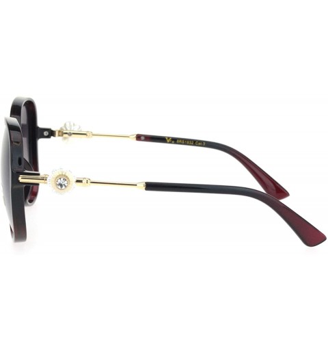 Butterfly Womens Classic Rhinestone Flower Jewel Plastic Butterfly Sunglasses - 2 Tone Black Burgundy - CF18KX6GRQE $12.38