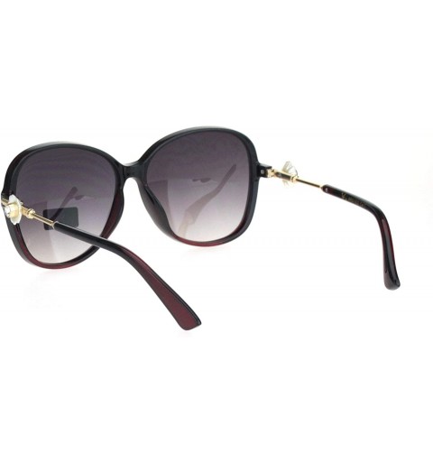 Butterfly Womens Classic Rhinestone Flower Jewel Plastic Butterfly Sunglasses - 2 Tone Black Burgundy - CF18KX6GRQE $12.38