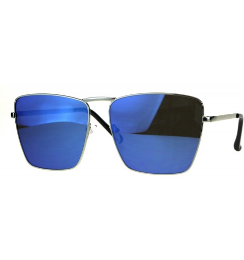 Square Womens Chic Trendy Sunglasses Square Metal Frame Mirror Lens UV 400 - Silver (Blue Mirror) - CU180XL0YEQ $15.71