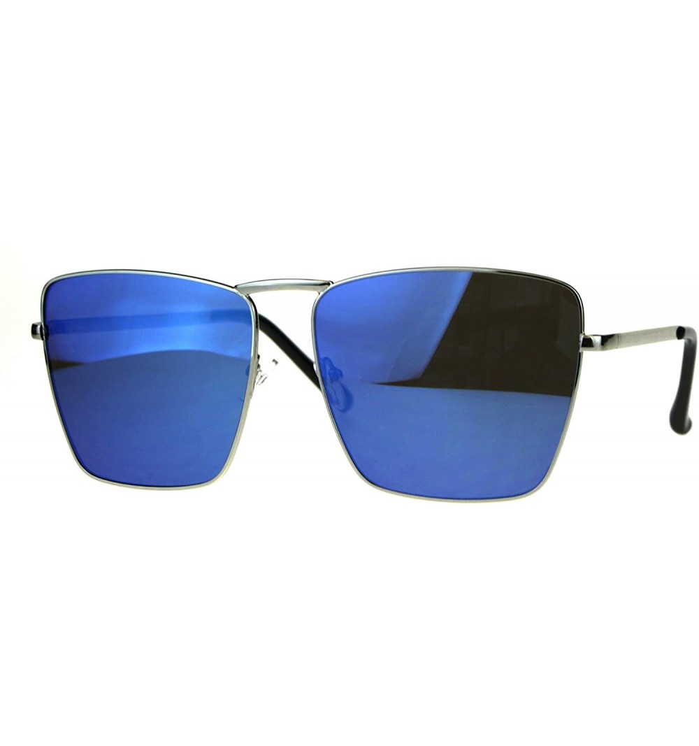 Square Womens Chic Trendy Sunglasses Square Metal Frame Mirror Lens UV 400 - Silver (Blue Mirror) - CU180XL0YEQ $15.71
