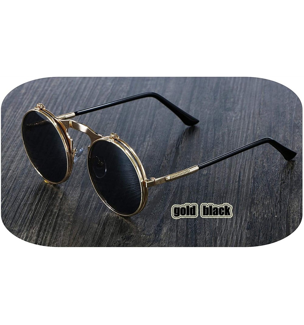 Round 3057 Steampunk Sunglasses Round Metal Women Style Retro Flip Circular Double Sun Glasses Men CIRCLE - Gold Black - C119...